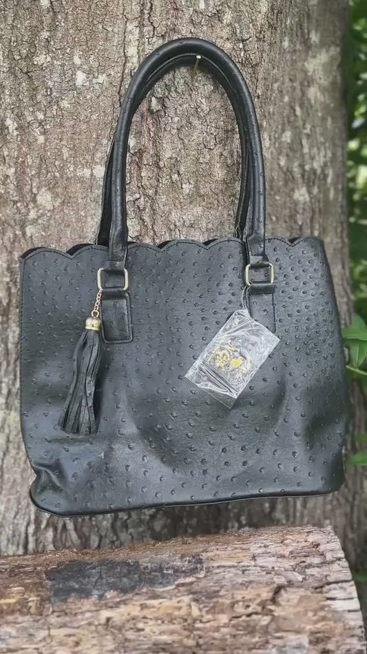Ostrich Scalloped Edge Handbag/Bridesmaid Bag/Bride Bag/Embroidery Personalization available