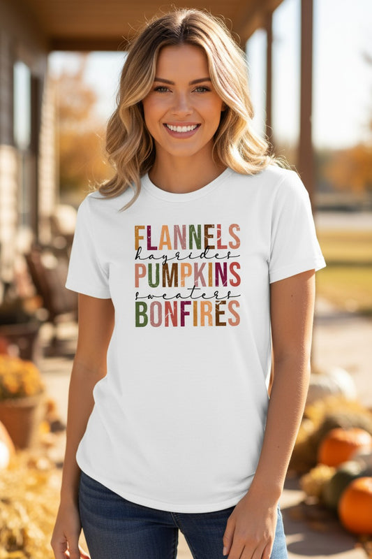 Flannels,Pumpkins,Bonfires Design Graphic T-Shirt