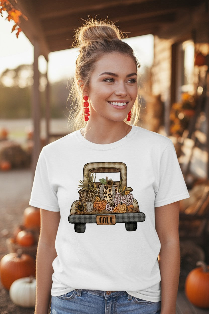 Fall Truck With Pumpkins Design Graphic T-Shirt