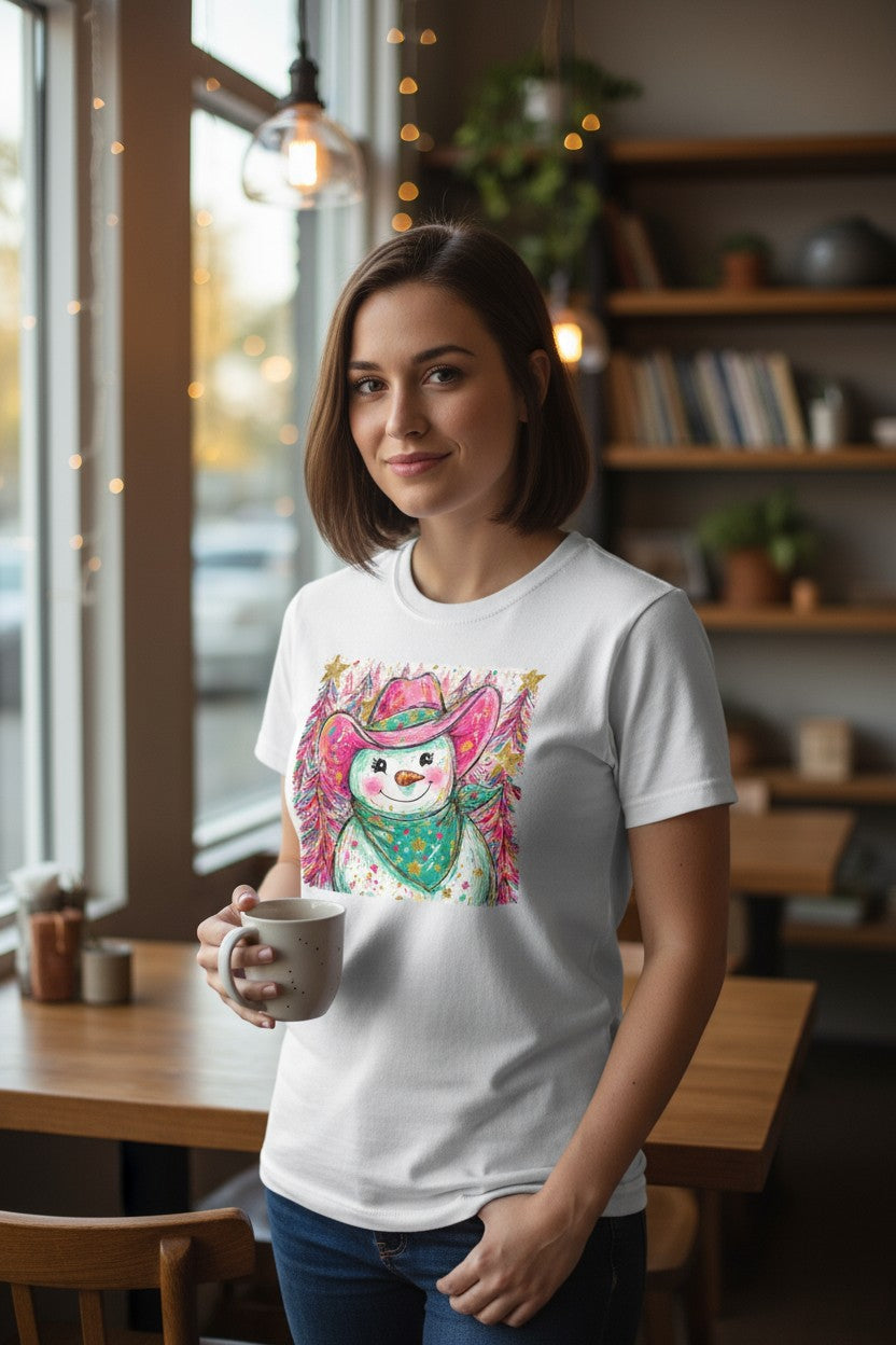 Preppy Snowman Design Graphic T-Shirt