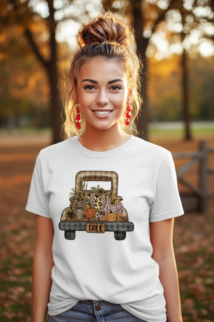 Fall Truck With Pumpkins Design Graphic T-Shirt