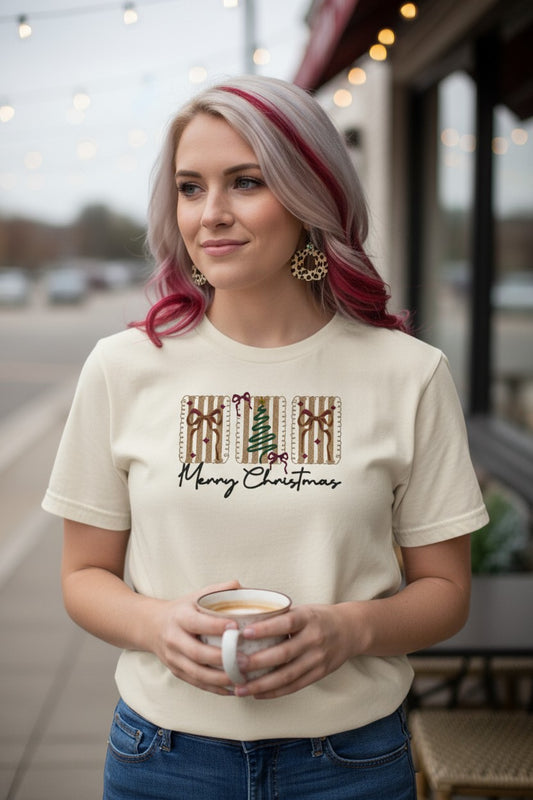 Coquette Merry Christmas Design Christmas Embroidery Shirt