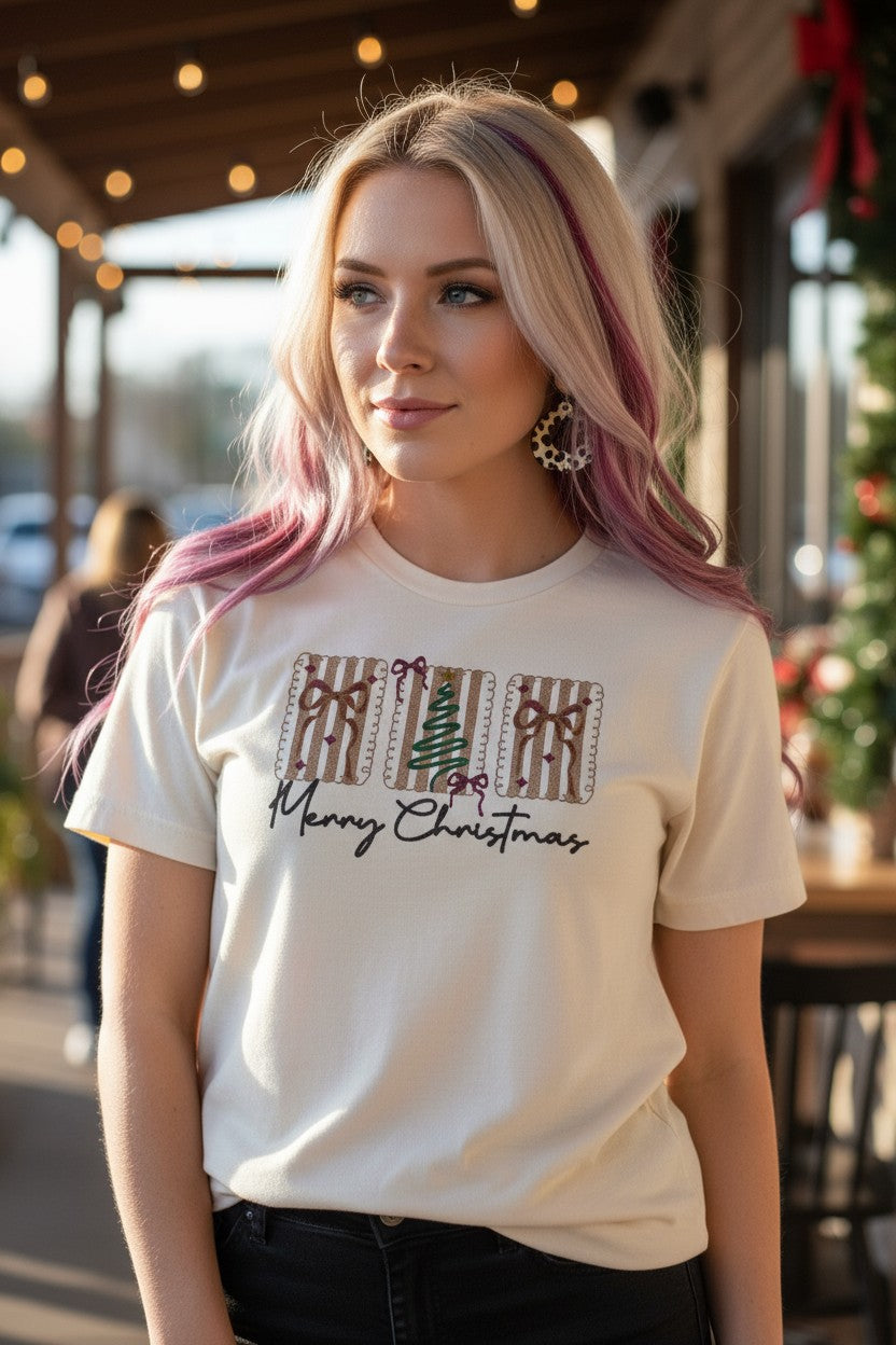 Coquette Merry Christmas Design Christmas Embroidery Shirt