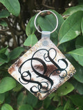 Distressed Leopard/Cow Print with Monogram Key Chain