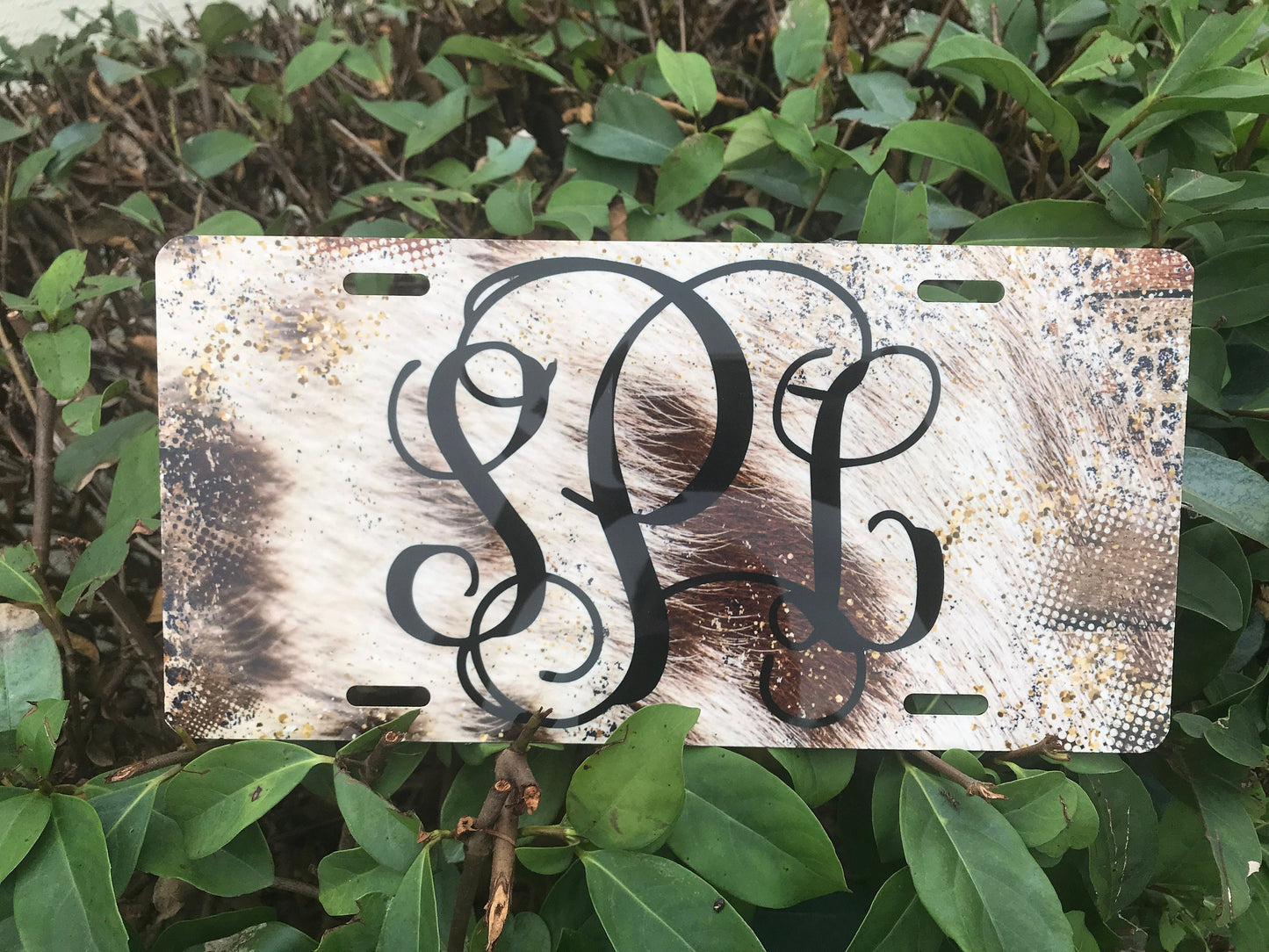 Distressed Leopard/Cow Print with Monogram Car Tag/ License Plate-2 SIZES