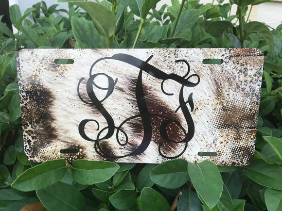 Distressed Leopard/Cow Print with Monogram Car Tag/ License Plate-2 SIZES