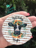 Custom "Not Today Heifer" Cow Design SandStone/Fabric Car Coasters-Sold Individually