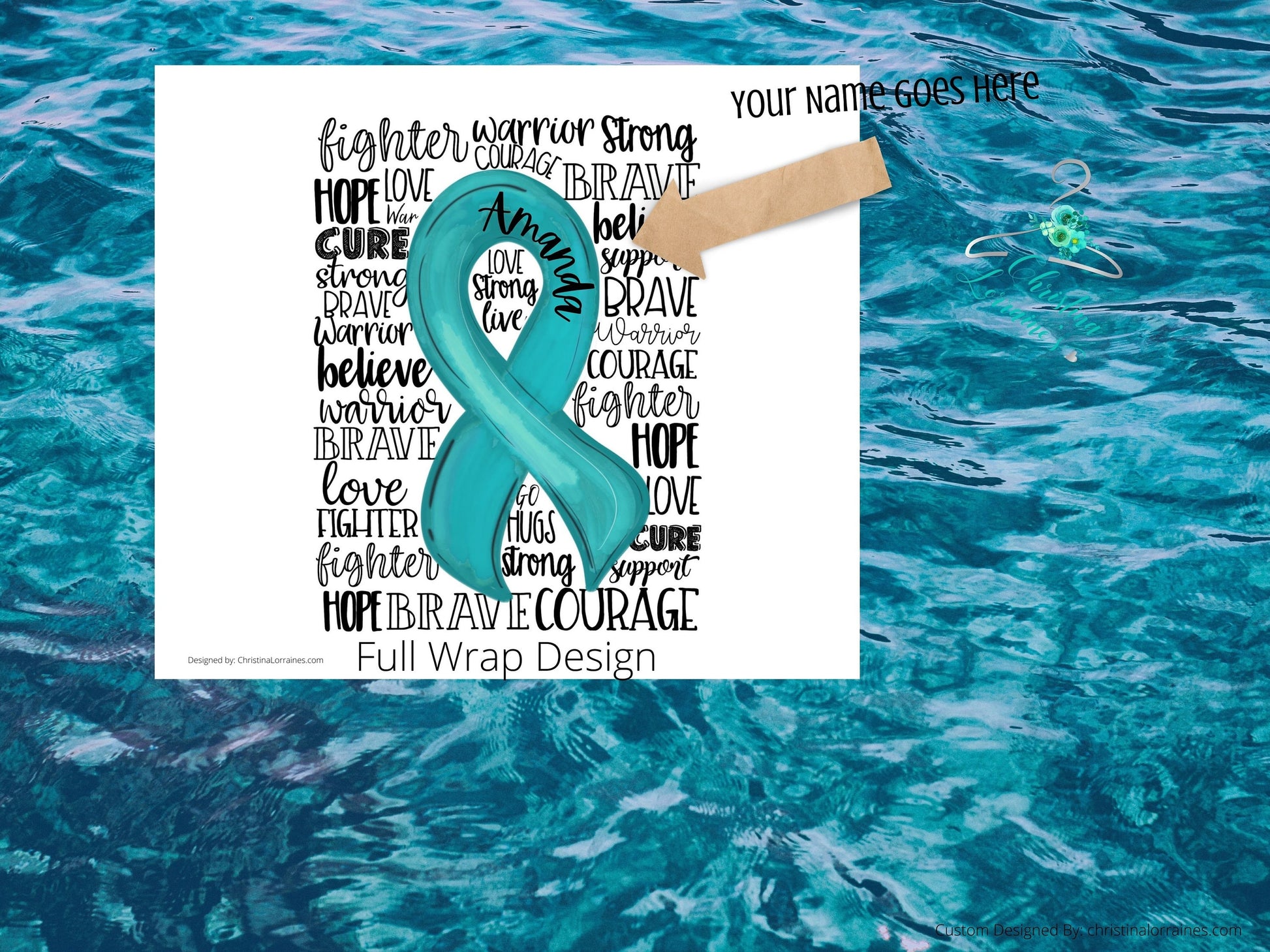 Personalized Ovarian Cancer Awareness Teal Ribbon Tumbler