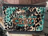 Beautiful Crazy Teal and Leopard Design P/U Leather Eel Skin Clutch Bag