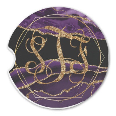 Beautiful Custom Designed Personalized Purple Agate Gold Glitter Inspired Car Coasters-Sold Individually