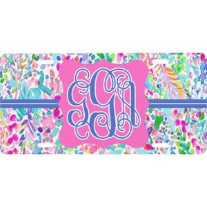 Floral Preppy Inspired Car Tag/ License Plate-2 Designs- Personalized or Life is better in flip flops