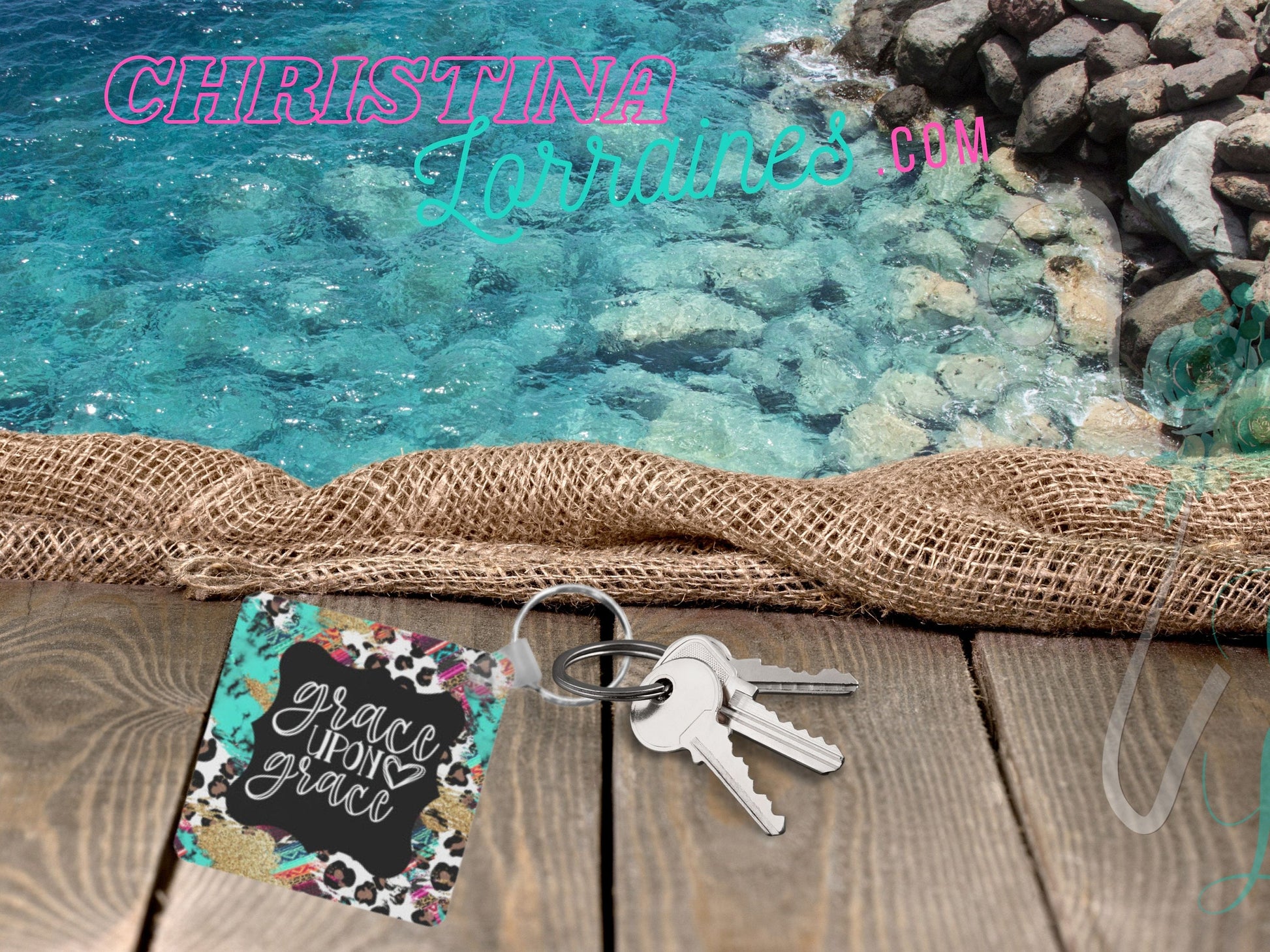 Leopard/Serape Print with Quote Grace Upon Grace Keychain