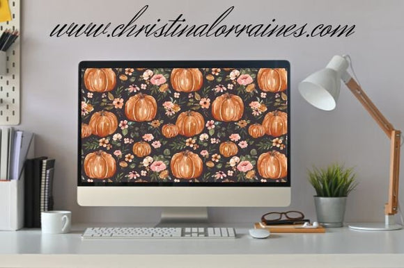 Floral Pumpkin Computer Desktop Wallpaper- NOT A PHYSICAL ITEM