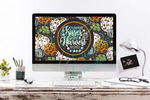 Leopard Pumpkin Design "Pumpkin Kisses and Harvest Wishes" Computer Desktop Wallpaper- NOT A PHYSICAL ITEM