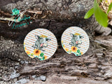 Heifer Please Sunflower Design Fabric/Sandstone Car Coasters/2 PC SET