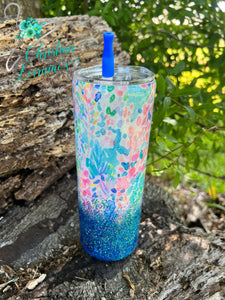 Preppy Floral Design With Glitter 20 oz Tumbler/Cup/Mug