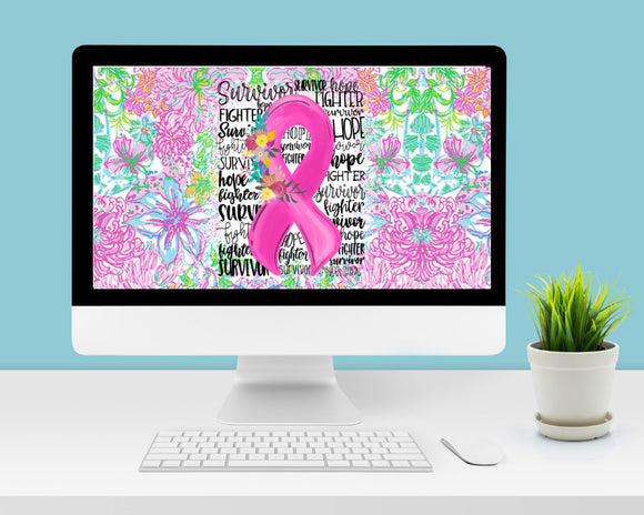 Preppy Floral Breast Cancer Survivor Computer Wallpaper