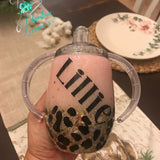 Personalized Pink Top Glitter W/ Gold Holographic Glitter Bottom & Black Leopard Print Cup/Sippy/Tumbler