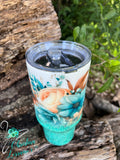 Beautiful Turquoise and Mint Glitter Floral Print Design Tumbler