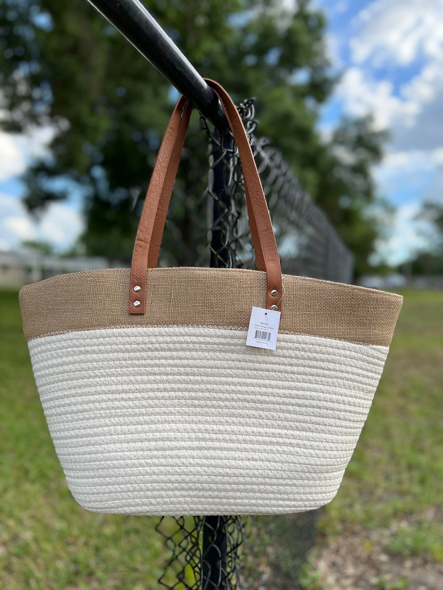 PERSONALIZED Beautiful Rope/Leather Handle/Tote/Beach Bag