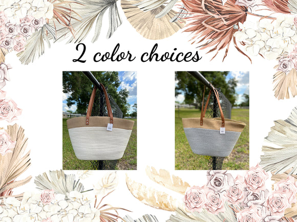 PERSONALIZED Beautiful Rope/Leather Handle/Tote/Beach Bag
