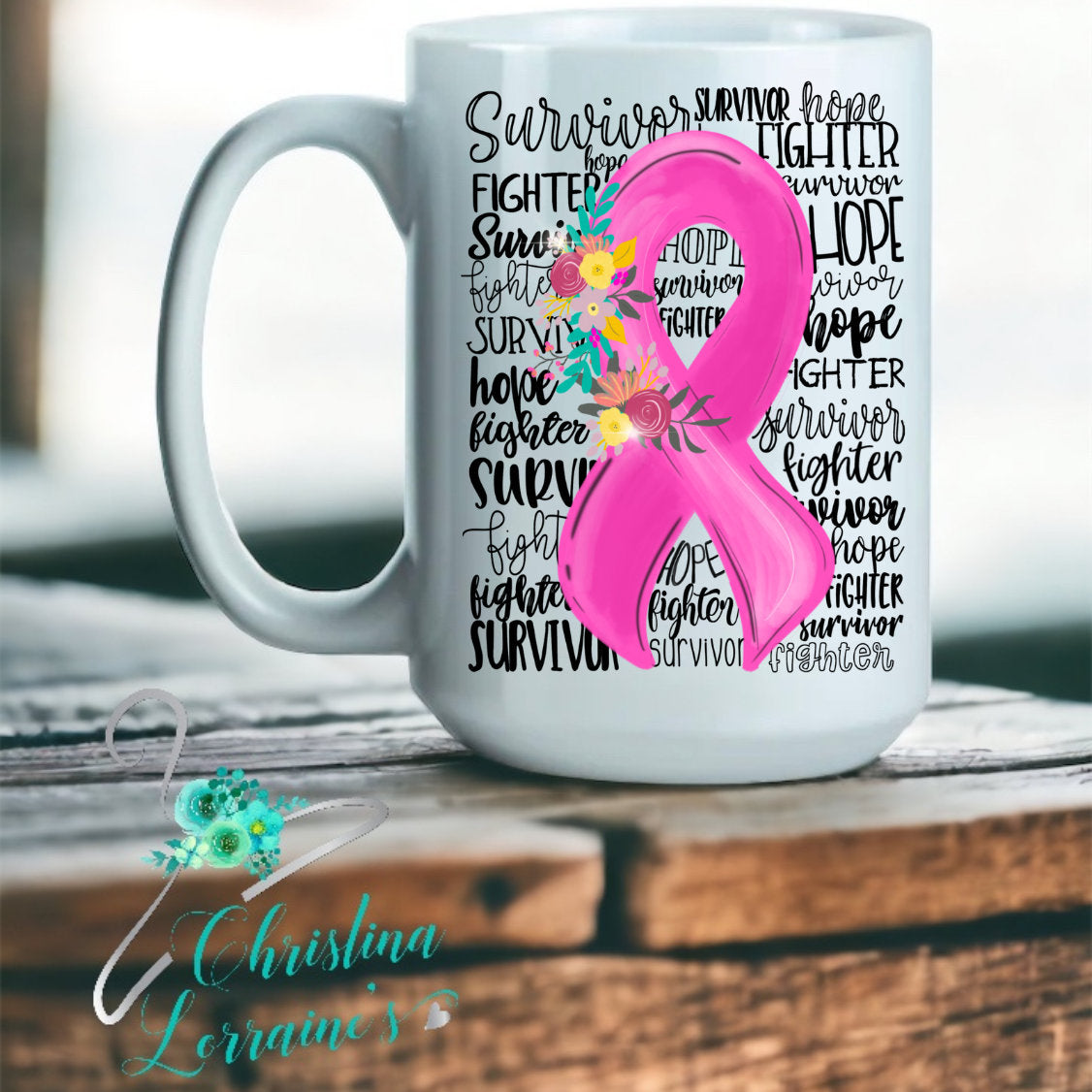 Breast Cancer Awareness Ribbon Word Art Coffee Mug