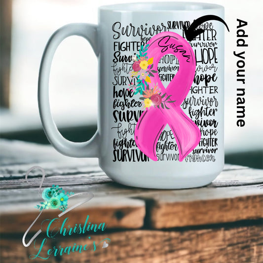Breast Cancer Awareness Ribbon Word Art Coffee Mug