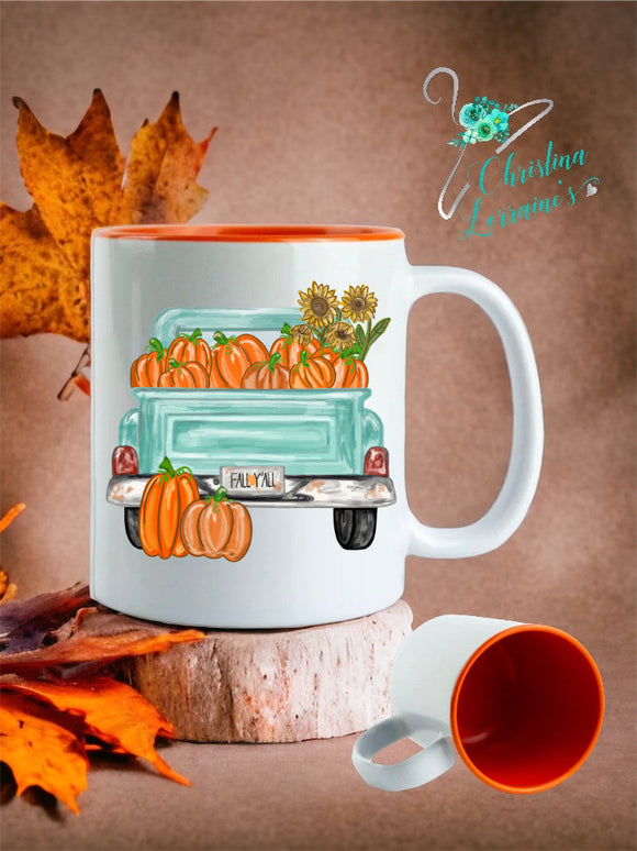 It's a Fall Haul Ya'll/Fall Mint Truck Loaded With Pumpkins Design Coffee Mug/Tumbler