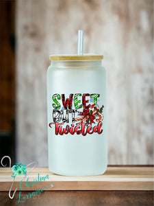 Sweet But Twisted/Word Art/ Christmas Design 16 oz glass tumbler/can/mug-2 Styles