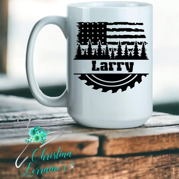 Personalized Logger/Arborist/LumberJack/American flag Coffee Mug/Tumbler
