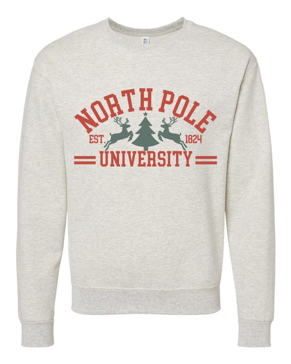 North Pole University Oatmeal Colored Crewneck Sweatshirt
