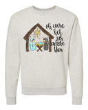 Oh Come Let Us Adore Him/Jesus Christmas Nativity Design Oatmeal Colored Crewneck Sweatshirt