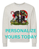 Military Boots/Christmas Lights/Santa Hat/Christmas Ornaments Design/Personalized/Oatmeal Colored Crewneck Sweatshirt