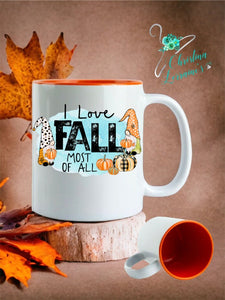 I Love Fall Most Of All/Fall Gnome Design Coffee Mug/Tumbler