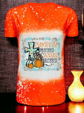 Pumpkin Obsessed and Jesus Blessed Design Orange V-Neck faux Bleach Shirt