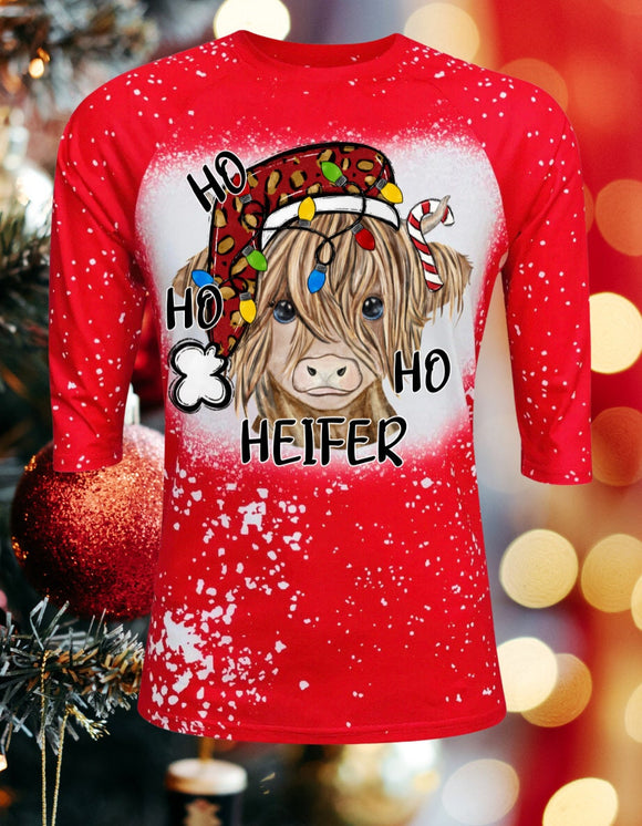 Ho Ho Ho Heifer/Christmas Design Red Raglan Shirt