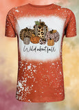 Wild About Fall/Leopard Pumpkin Design Brown Faux Bleach Shirt