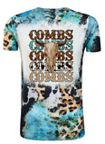 Stacked Bull Skull Word Art Faux Bleach Shirt