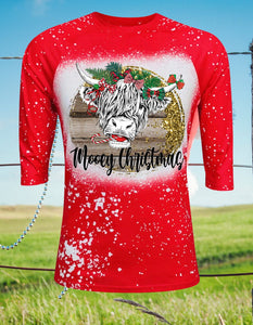 Mooey Christmas/Christmas Cow Design Red Raglan Shirt