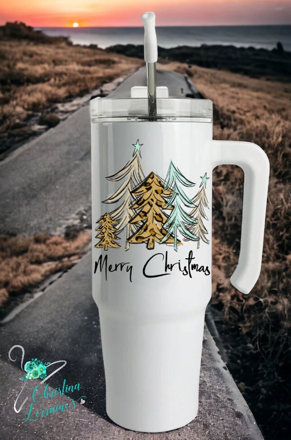 Merry Christmas/ Tree Design/20, 30 and 40 oz Handle Tumbler