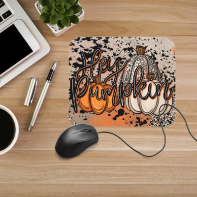 Leopard Pumpkin Trio Design "Hey Pumpkin" Computer Desktop Mousepad