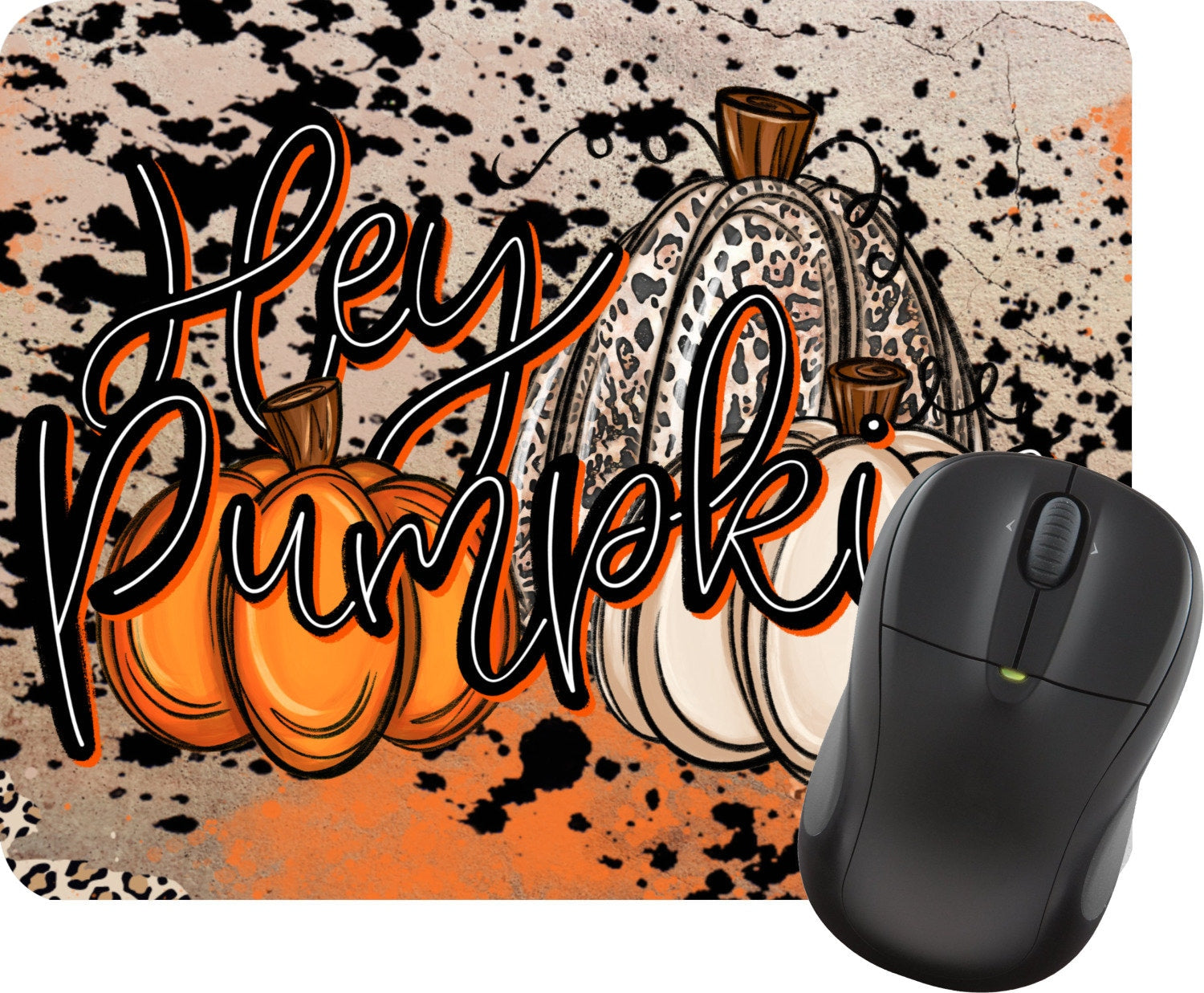 Leopard Pumpkin Trio Design "Hey Pumpkin" Computer Desktop Mousepad