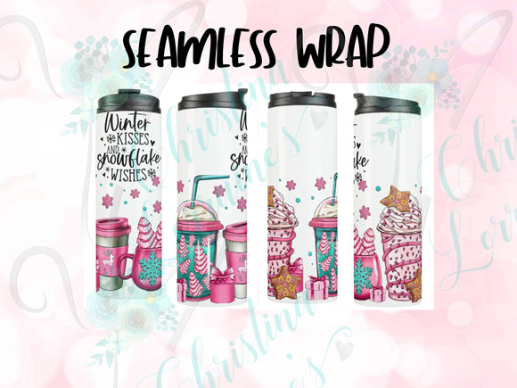 Winter Kisses and Snowflake Wishes Design Tumbler