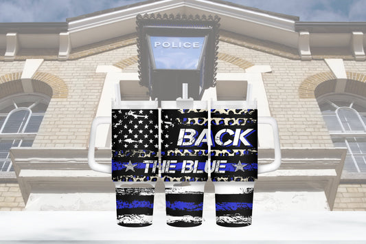 Back The Blue/Police/Full Wrap Design 40 oz Handle Tumbler