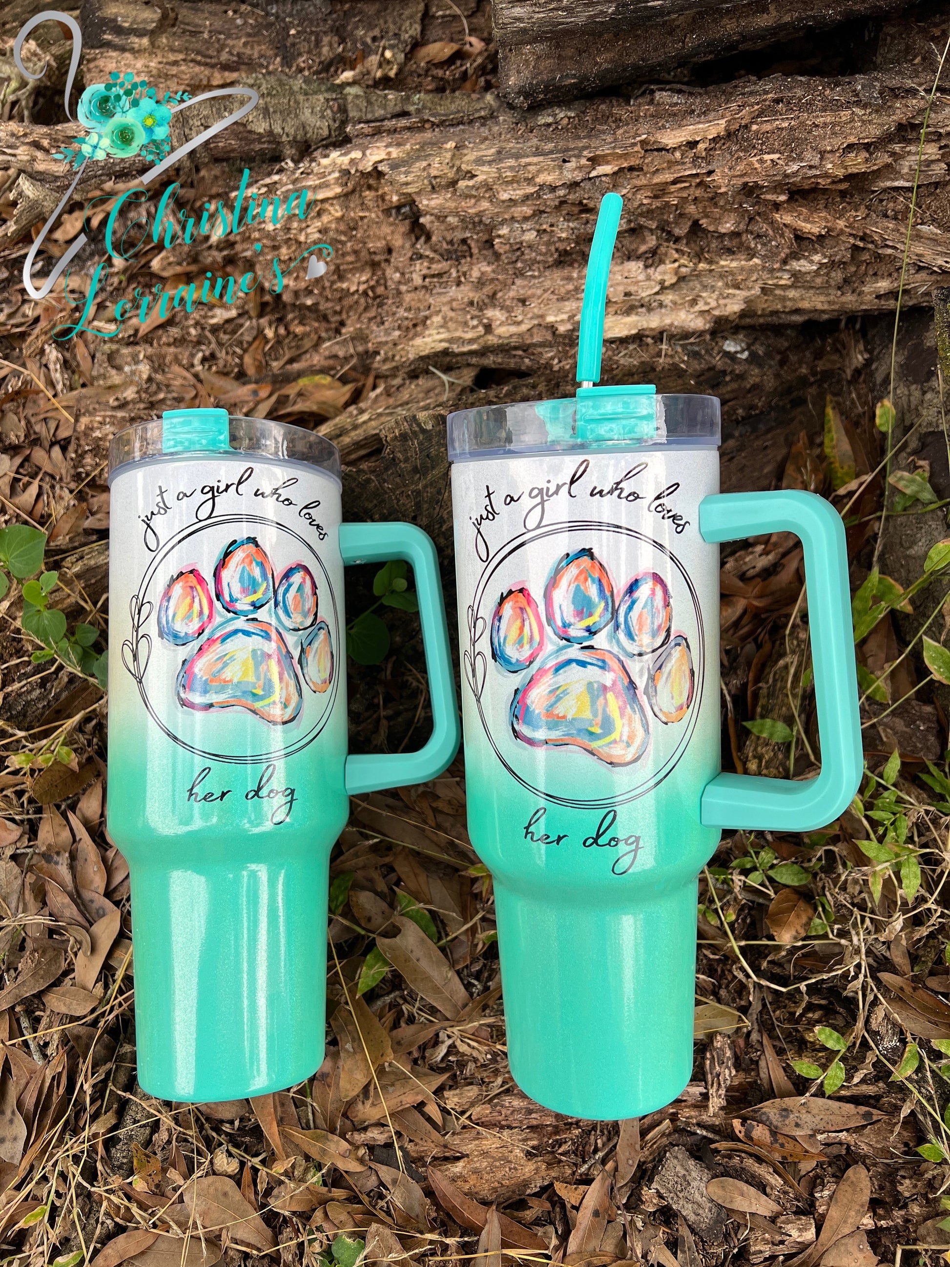 Just A Girl Who Loves Her Dog/Paw Print Design/ 20, 30 & 40 oz Handle Tumbler