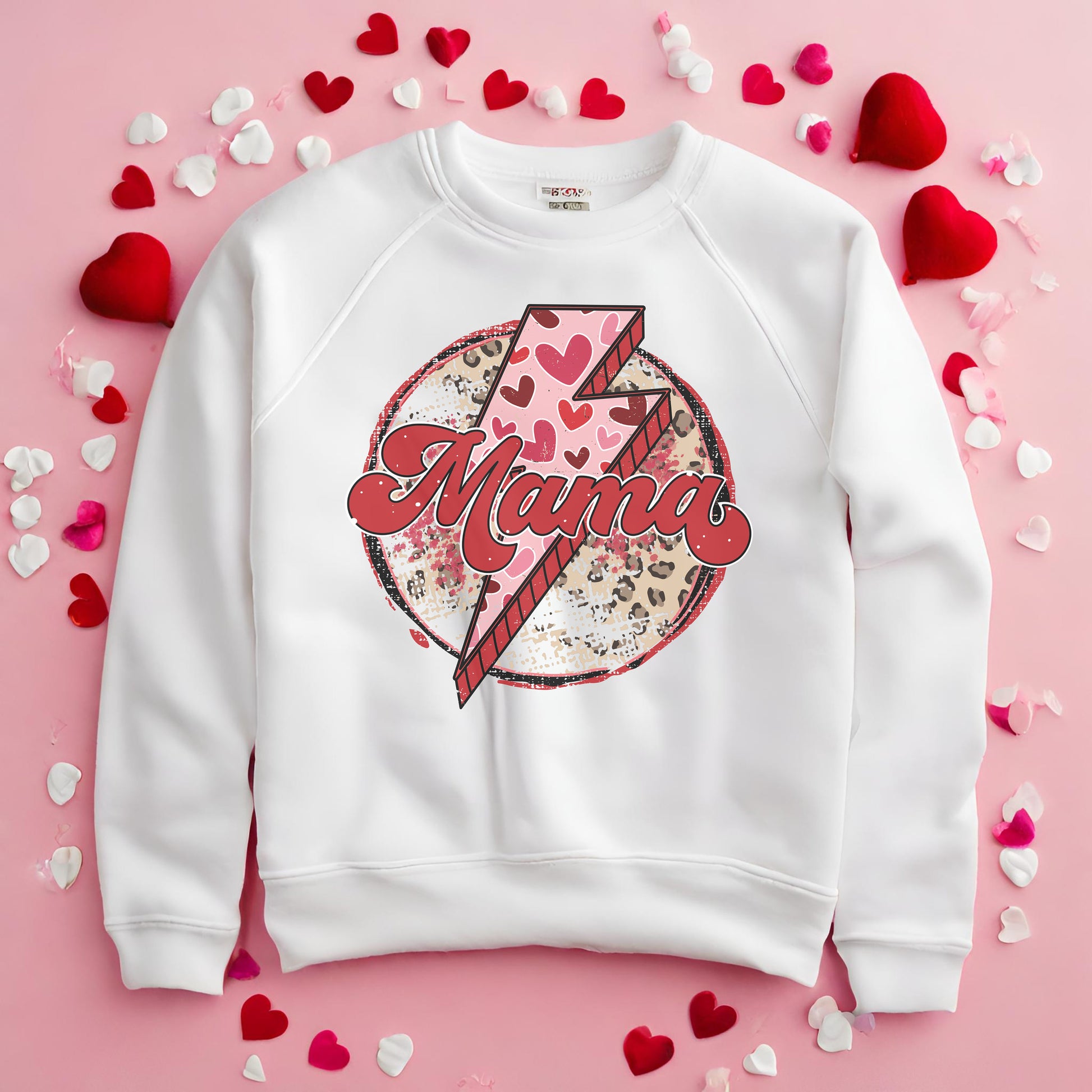 Mama/Lightning Bolt Circle Design/ Valentines Day Design Ladies/Woman's wear Crewneck Sweatshirt