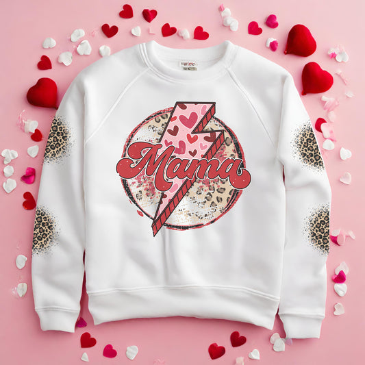 Mama/Lightning Bolt Circle Design/ Valentines Day Design Ladies/Woman's wear Crewneck Sweatshirt
