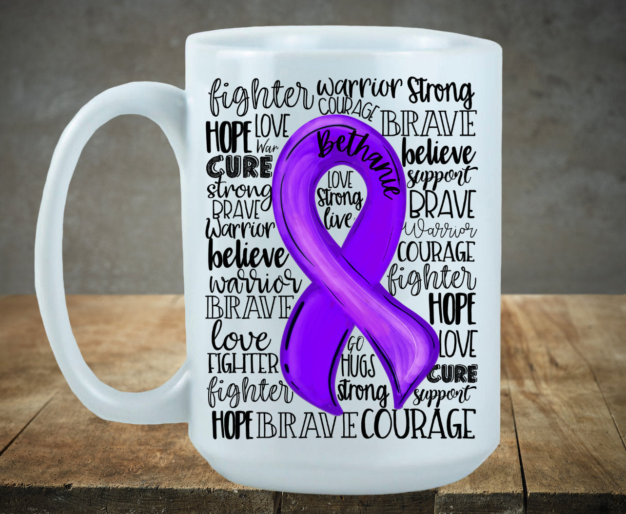Pancreatic Cancer Awareness Ribbon Word Art Coffee Mug/Tumbler