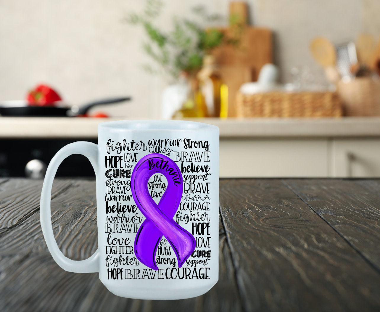 Pancreatic Cancer Awareness Ribbon Word Art Coffee Mug/Tumbler