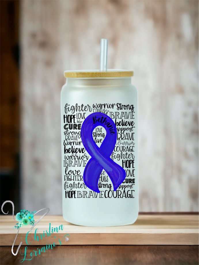 Prostate Cancer Awareness Ribbon Word Art Design 16 oz glass tumbler/can/mug